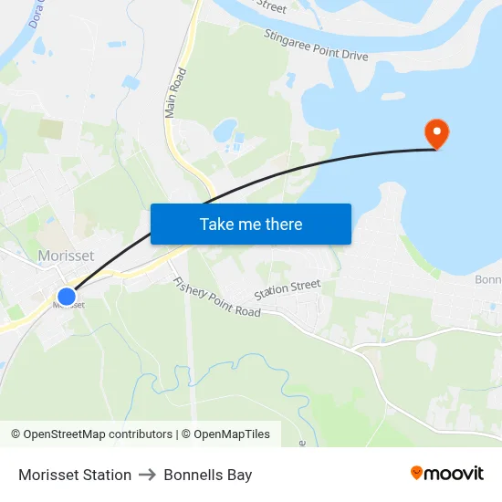 Morisset Station to Bonnells Bay map