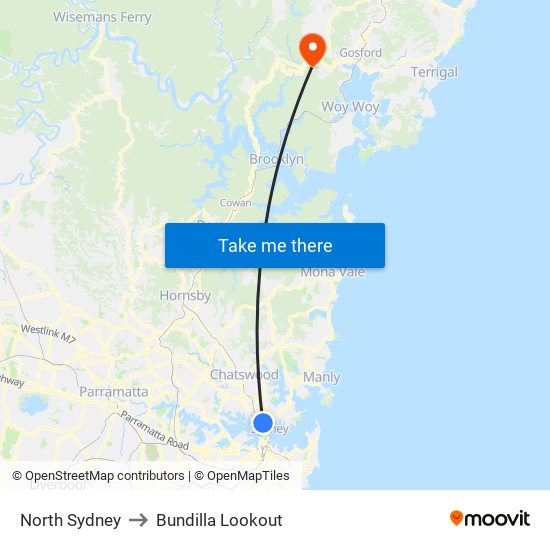 North Sydney to Bundilla Lookout map