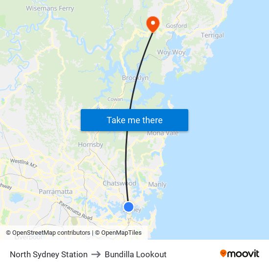 North Sydney Station to Bundilla Lookout map