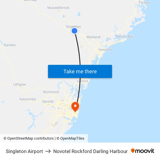 Singleton Airport to Novotel Rockford Darling Harbour map