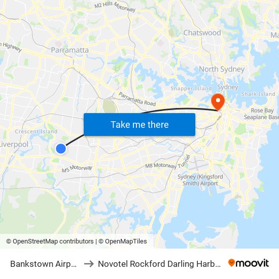 Bankstown Airport to Novotel Rockford Darling Harbour map