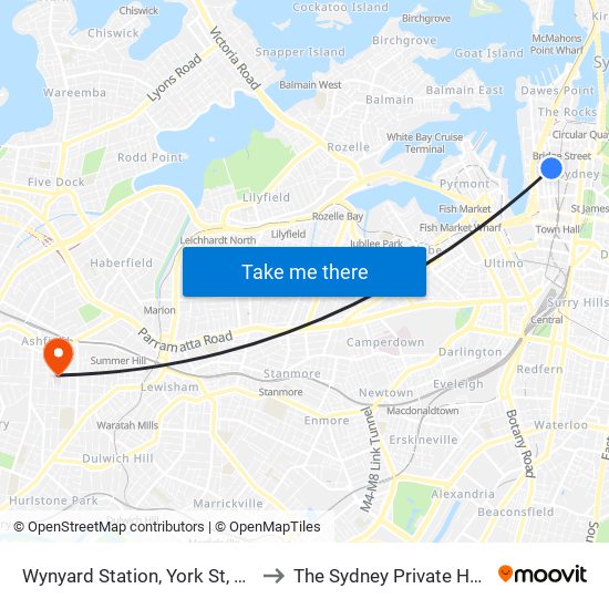 Wynyard Station, York St, Stand G to The Sydney Private Hospital map