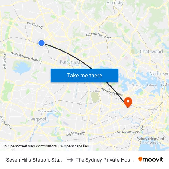 Seven Hills Station, Stand A to The Sydney Private Hospital map