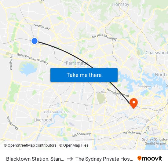 Blacktown Station, Stand M to The Sydney Private Hospital map