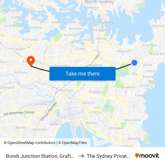 Bondi Junction Station, Grafton St, Stand R to The Sydney Private Hospital map