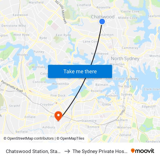 Chatswood Station, Stand C to The Sydney Private Hospital map