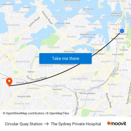 Circular Quay Station to The Sydney Private Hospital map