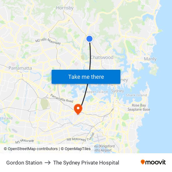 Gordon Station to The Sydney Private Hospital map