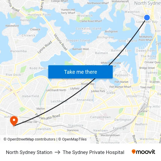 North Sydney Station to The Sydney Private Hospital map