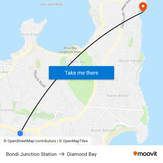 Bondi Junction Station to Diamond Bay map