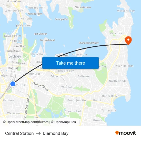 Central Station to Diamond Bay map
