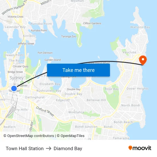 Town Hall Station to Diamond Bay map