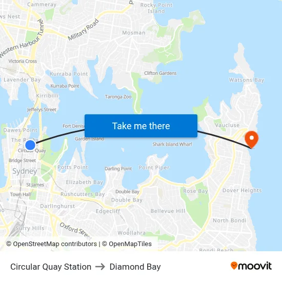 Circular Quay Station to Diamond Bay map