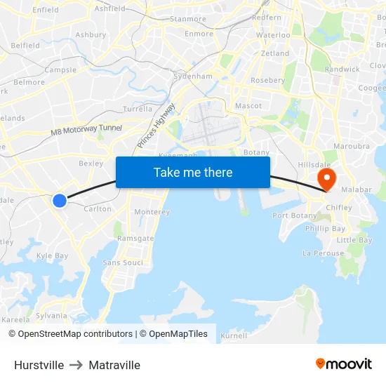 Hurstville to Matraville map