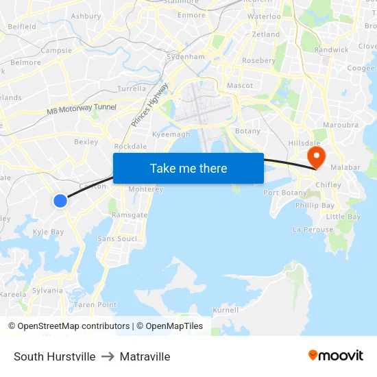 South Hurstville to Matraville map