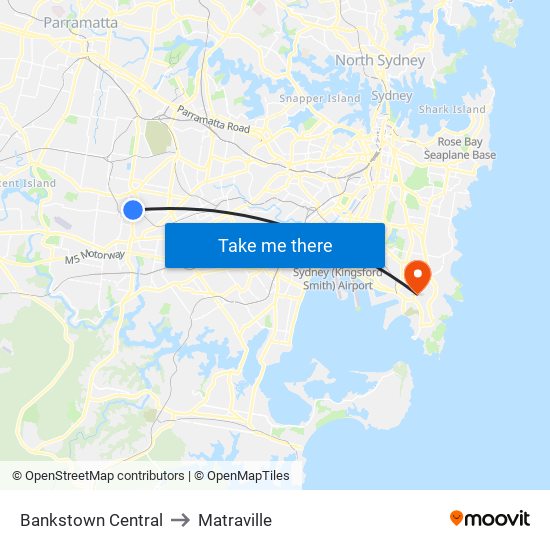 Bankstown Central to Matraville map