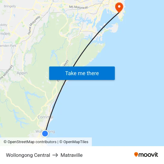 Wollongong Central to Matraville map