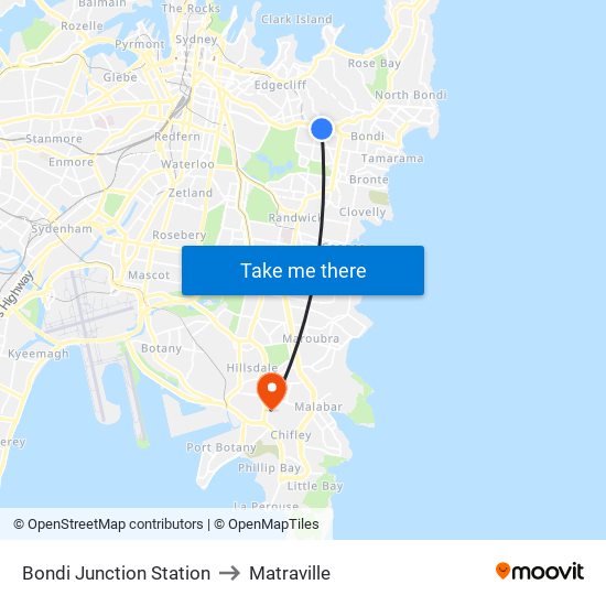 Bondi Junction Station to Matraville map