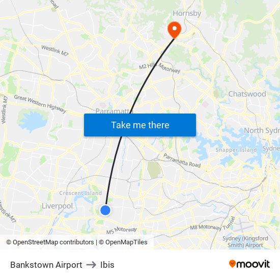 Bankstown Airport to Ibis map