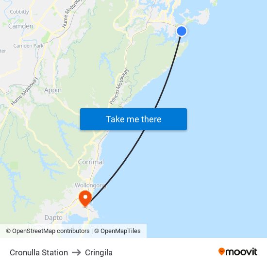 Cronulla Station to Cringila map