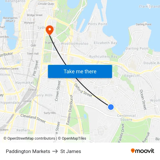 Paddington Markets to St James map