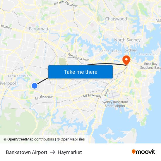 Bankstown Airport to Haymarket map