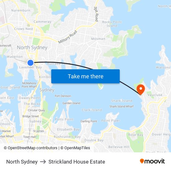 North Sydney to Strickland House Estate map