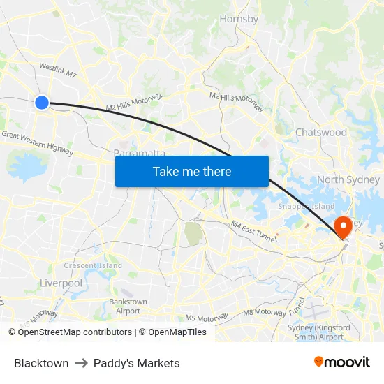 Blacktown to Paddy's Markets map