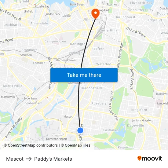 Mascot to Paddy's Markets map
