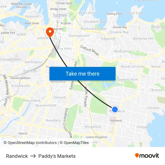 Randwick to Paddy's Markets map