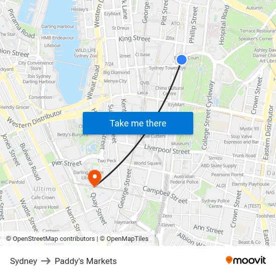 Sydney to Paddy's Markets map
