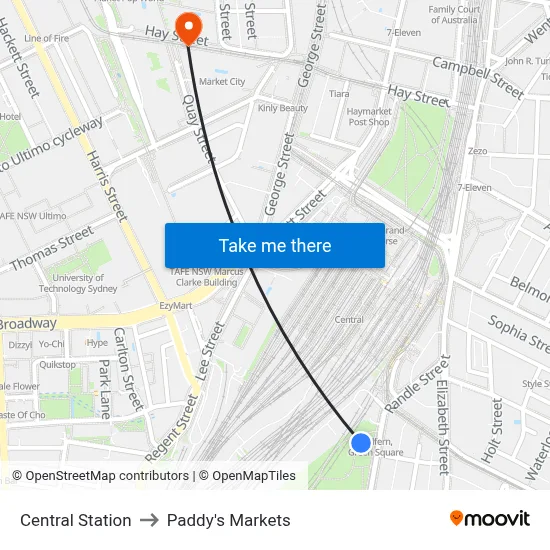 Central Station to Paddy's Markets map