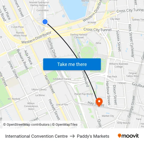 International Convention Centre to Paddy's Markets map