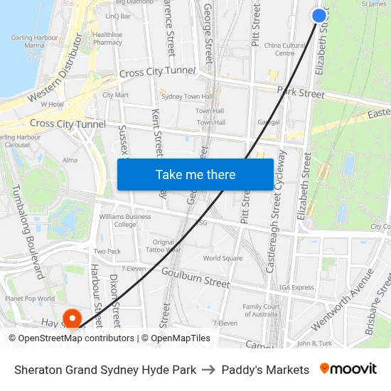 Sheraton Grand Sydney Hyde Park to Paddy's Markets map