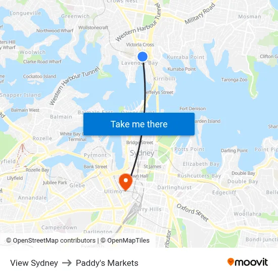 View Sydney to Paddy's Markets map