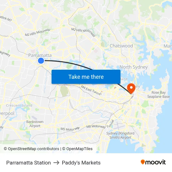 Parramatta Station to Paddy's Markets map