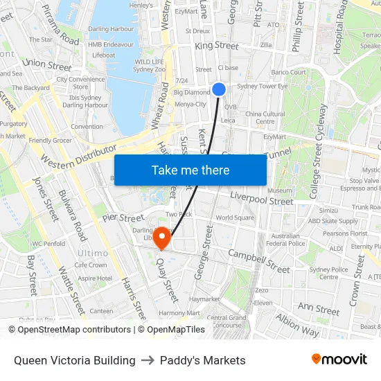Queen Victoria Building to Paddy's Markets map