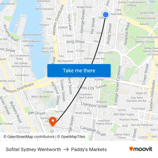 Sofitel Sydney Wentworth to Paddy's Markets map
