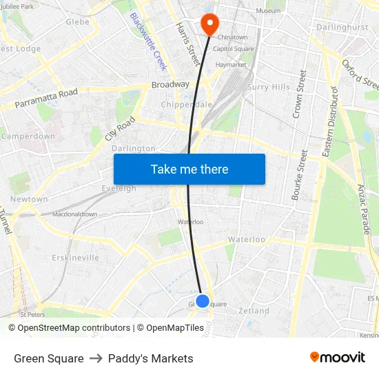 Green Square to Paddy's Markets map