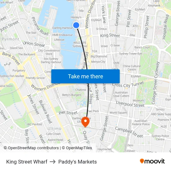 King Street Wharf to Paddy's Markets map