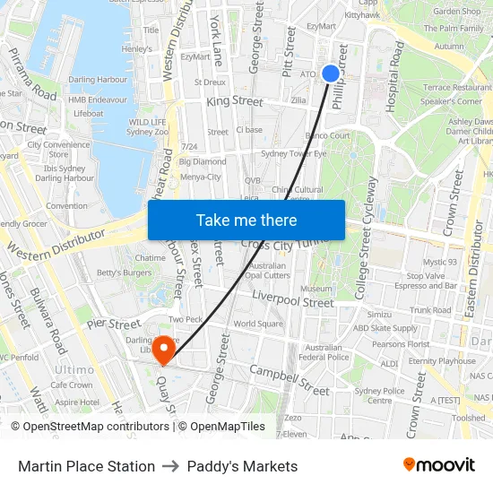 Martin Place Station to Paddy's Markets map