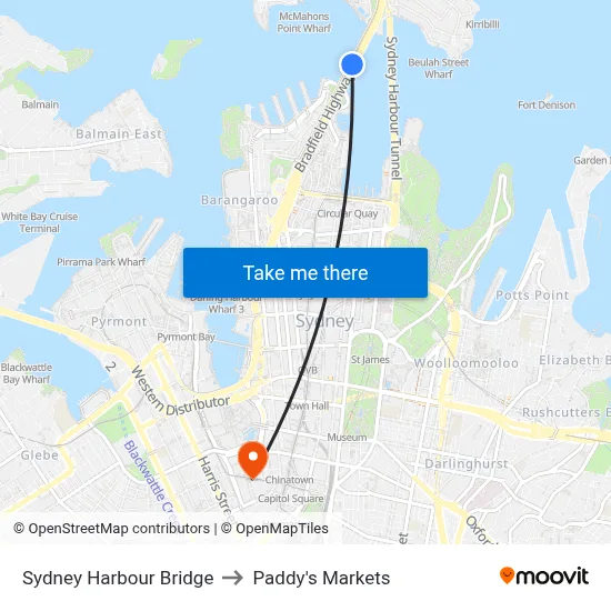 Sydney Harbour Bridge to Paddy's Markets map