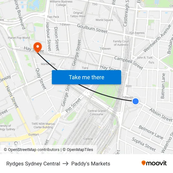 Rydges Sydney Central to Paddy's Markets map