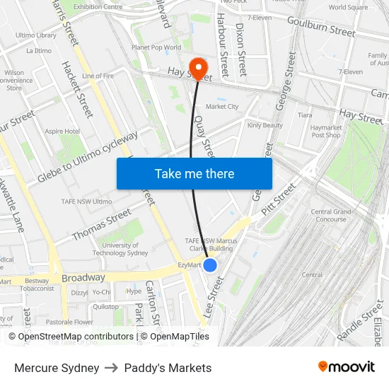 Mercure Sydney to Paddy's Markets map