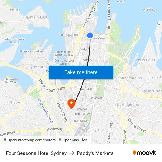 Four Seasons Hotel Sydney to Paddy's Markets map
