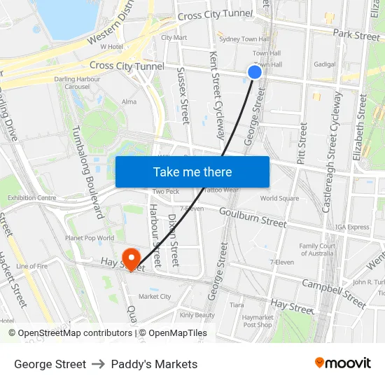 George Street to Paddy's Markets map