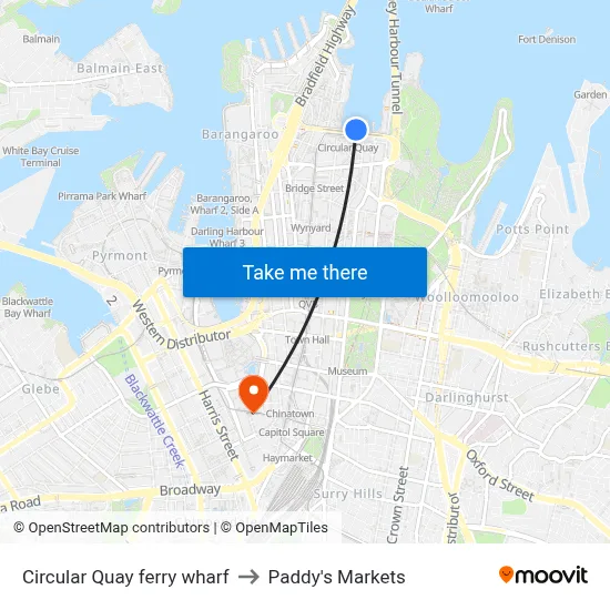 Circular Quay ferry wharf to Paddy's Markets map