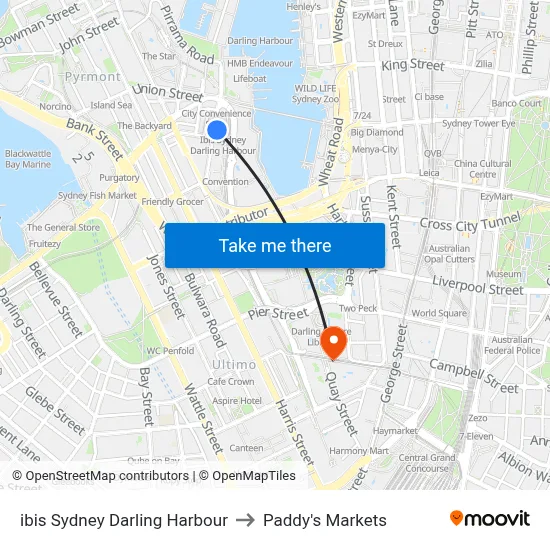 ibis Sydney Darling Harbour to Paddy's Markets map