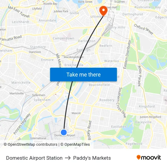 Domestic Airport Station to Paddy's Markets map