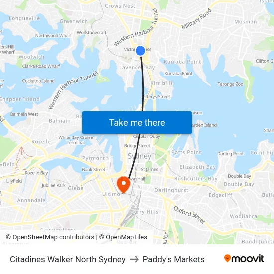 Citadines Walker North Sydney to Paddy's Markets map